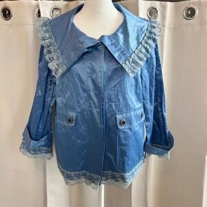 Pink Fox Womens Sz 10 Metallic Lace Trim Jacket Coquette Peter Pan Collar 19964